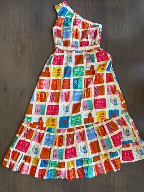 NWT Alden Adair Addison Dress One Shoulder Voyage Print Small